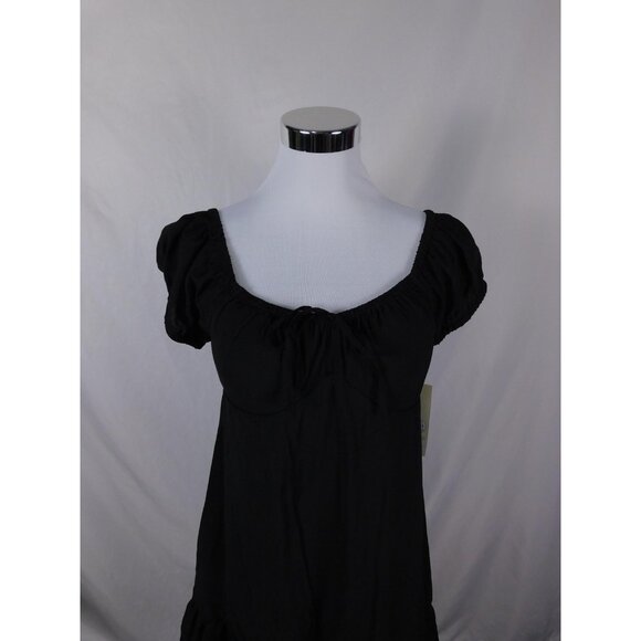 No Boundaries Medium Black Puff Sleeve Mini Dress Ruffle Hem Boho Witch - Picture 3 of 13